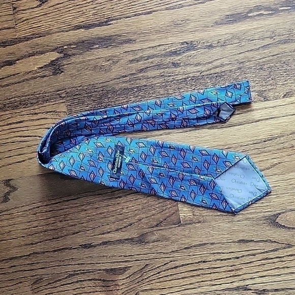 Christian Dior Monsieur Vintage All Silk Blue Gray Geometrical Abstract Necktie - Picture 3 of 10